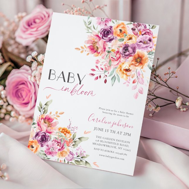 Convite Baby in Bloom Baby Shower Invitation | Blush Pink  (Criador carregado)