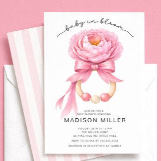 Convite Baby in Bloom Baby Shower Invitation Girl Pink