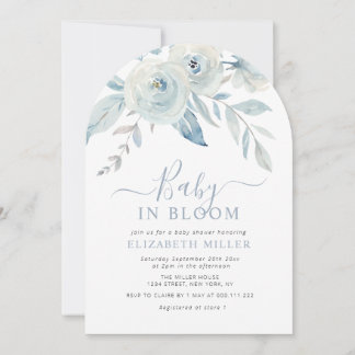 Convite Baby in bloom blue floral baby shower