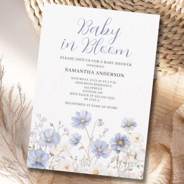 Convite Baby In Bloom Blue Wildflower Boy Baby Shower (Criador carregado)
