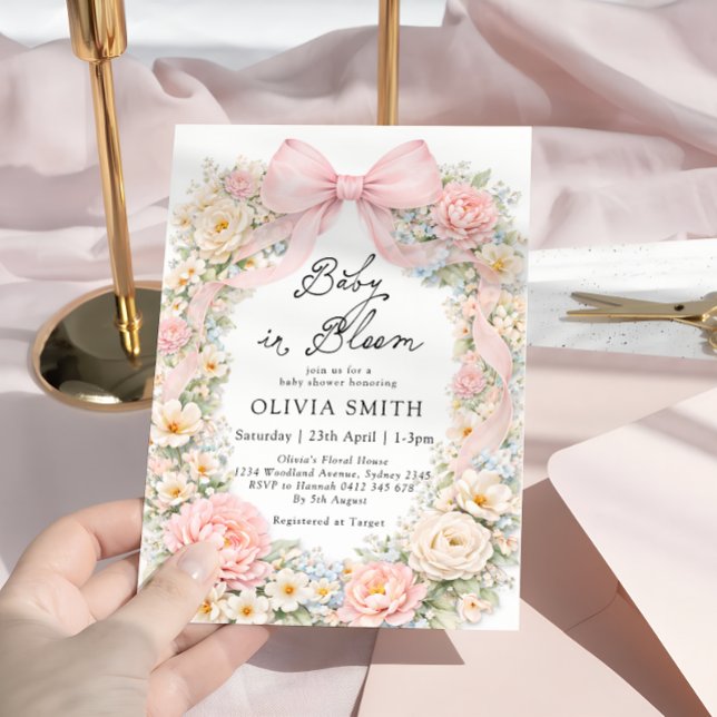Convite Baby in Bloom Blush Pink Bow Baby Shower (Criador carregado)