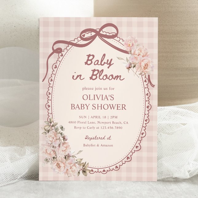 Convite Baby in Bloom Blush Pink Floral Girl Baby Shower (Criador carregado)
