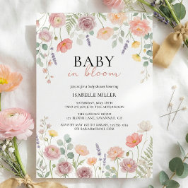 Convite Baby In Bloom Blush & Teal Spring Floral Shower 