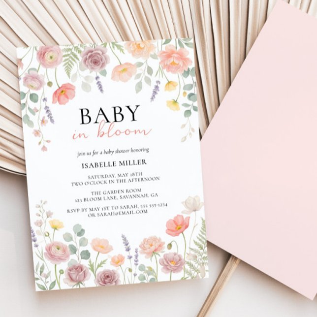 Convite Baby In Bloom Blush & Teal Spring Floral Shower  (Baby In Bloom Blush & Teal Spring Floral Shower Invitation)