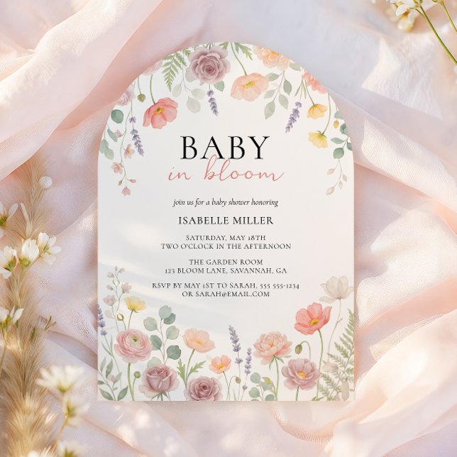 Convite Baby In Bloom Blush Teal Spring Floral Shower Arch (Baby In Bloom Blush Teal Spring Floral Shower Arch Invitation)