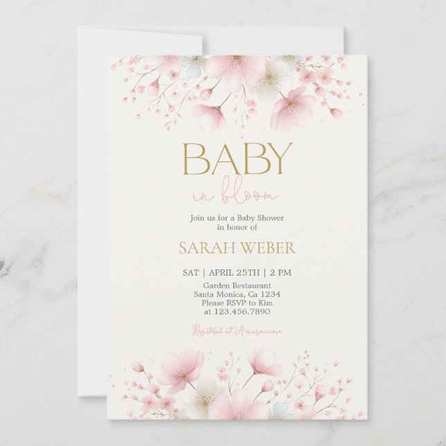 Convite Baby in Bloom Blush Wildflower Baby Shower Girl (Frente)