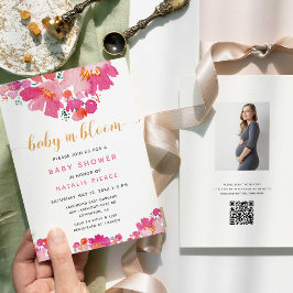 Convite Baby in Bloom Chá de fraldas Floral QR Code Regist