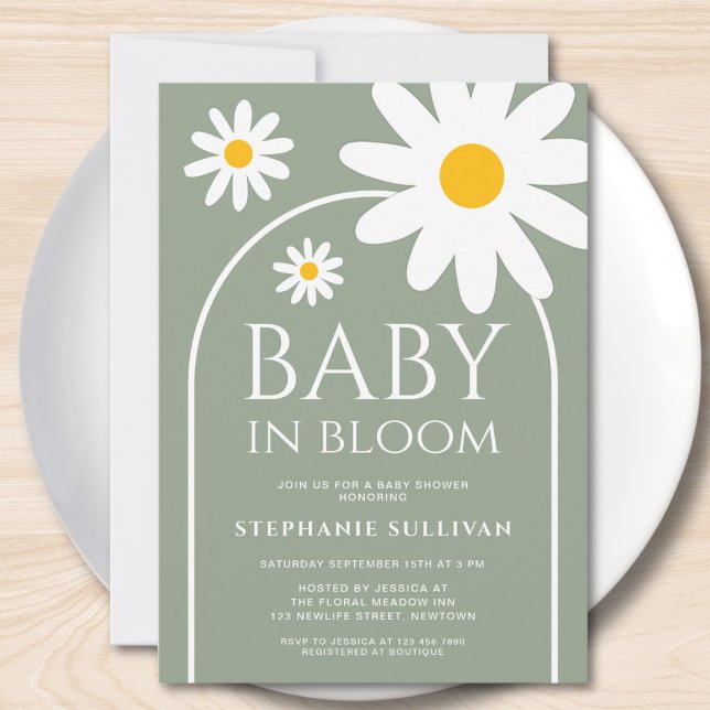 Convite Baby in Bloom Daisy Sage Green Baby Shower (Criador carregado)