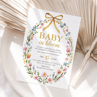 Convite Baby In Bloom Elegant Floral Wreath Baby Shower