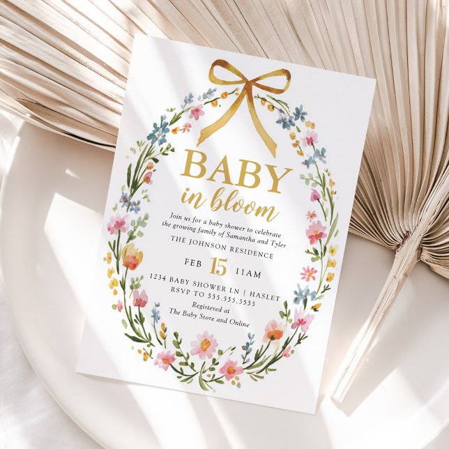 Convite Baby In Bloom Elegant Floral Wreath Baby Shower (Criador carregado)