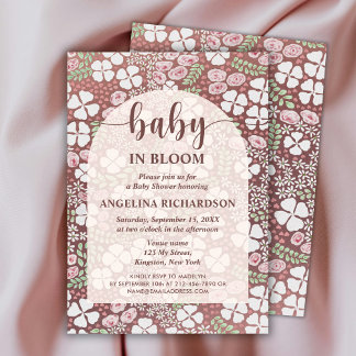 Convite Baby In Bloom Floral Arch Brown Baby Girl Shower