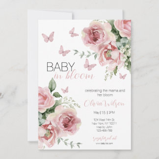 Convite Baby in Bloom Floral & Butterfly Baby Shower  Invi