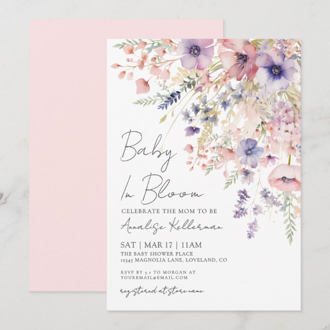 Convite Baby In Bloom Floral Girl Baby Shower (Frente/Verso)