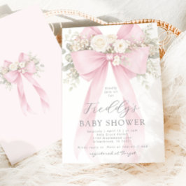 Convite Baby in Bloom Floral Pink Bow Baby Shower