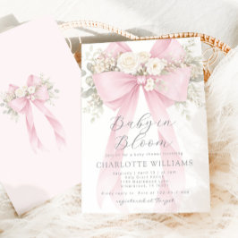 Convite Baby in Bloom Floral Pink Bow Baby Shower