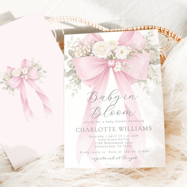 Convite Baby in Bloom Floral Pink Bow Baby Shower (Criador carregado)