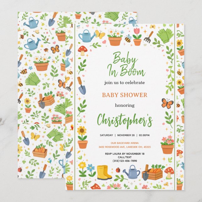 Convite Baby in Bloom Garden Baby Shower | Cute Floral  (Frente/Verso)