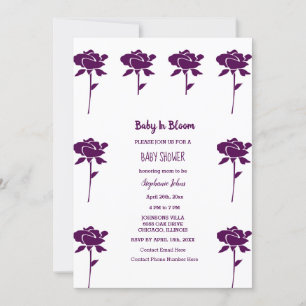 Convite Baby In Bloom Girl Chá de fraldas Purple Rosa 2024