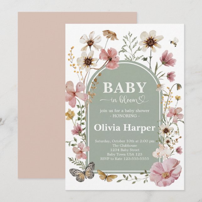 Convite Baby in Bloom Girl Shower Invitation (Frente/Verso)