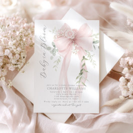 Convite Baby in Bloom Greenery Bow Elegant Baby shower