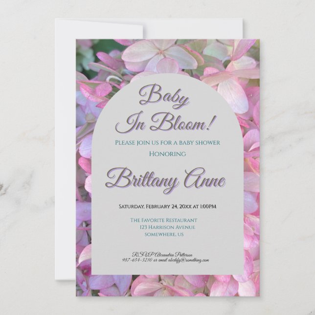 Convite Baby in Bloom Hydrangea Baby Shower Invitation (Frente)