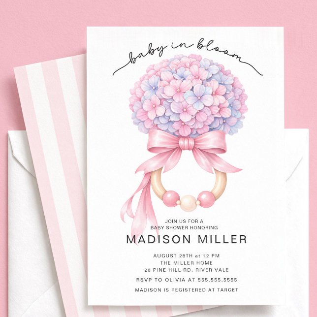 Convite Baby in Bloom Hydrangea Baby Shower Invite (Criador carregado)