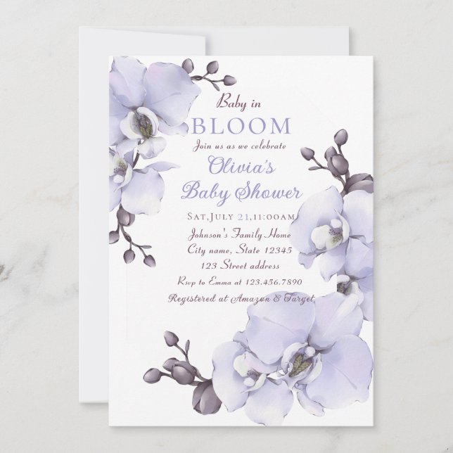 Convite Baby in Bloom Lavender Orchid Baby Shower Invitati (Frente)