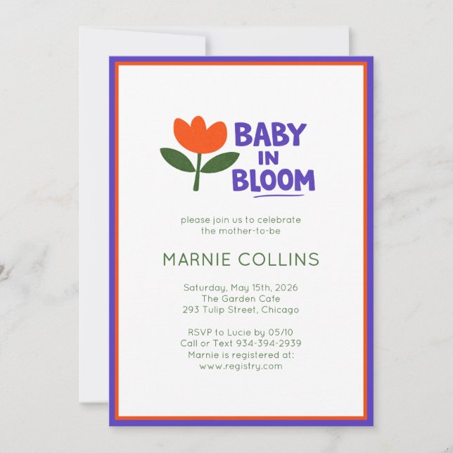 Convite Baby in Bloom Minimalist Modern Trendy Baby Shower (Frente)