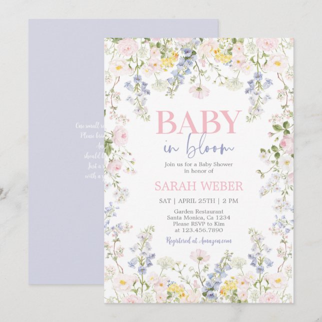 Convite Baby in Bloom Pastel Wildflowers Baby Shower (Frente/Verso)