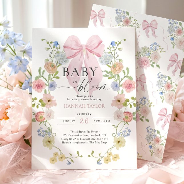 Convite Baby in Bloom Pink Bow Baby Shower (Criador carregado)