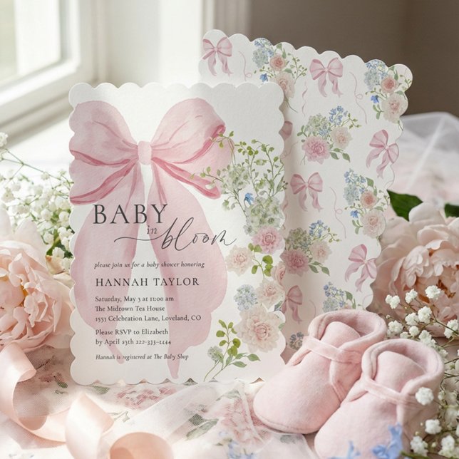 Convite Baby in Bloom Pink Bow Baby Shower (Criador carregado)