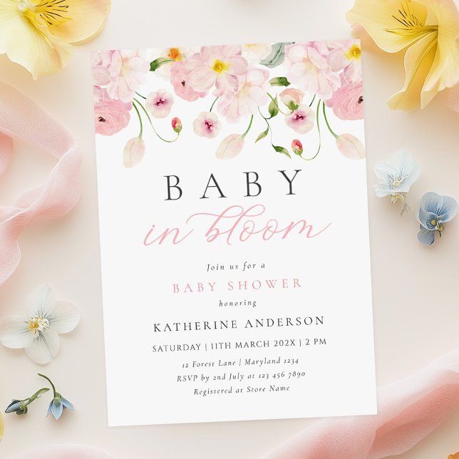 Convite Baby In Bloom Pink Floral Baby Shower Invitation (Criador carregado)
