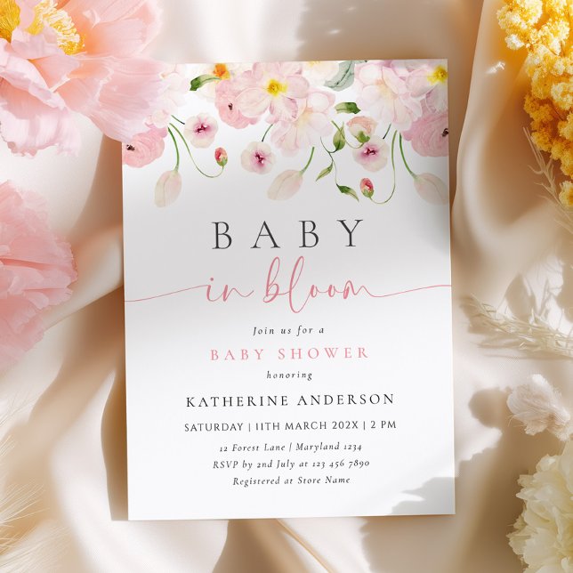 Convite Baby In Bloom Pink Floral Baby Shower Invitation (Criador carregado)