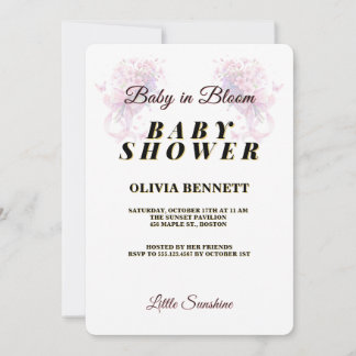 Convite Baby in Bloom Pink Floral Top Border Baby Shower