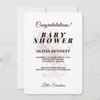 Convite Baby in Bloom Pink Floral Watercolor Baby Shower