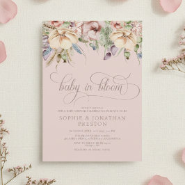 Convite Baby In Bloom QR Pink Wildflower Baby Shower