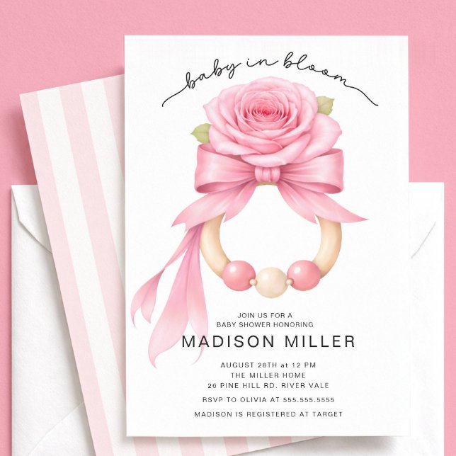 Convite Baby in Bloom Rose Baby Shower Invitation (Criador carregado)