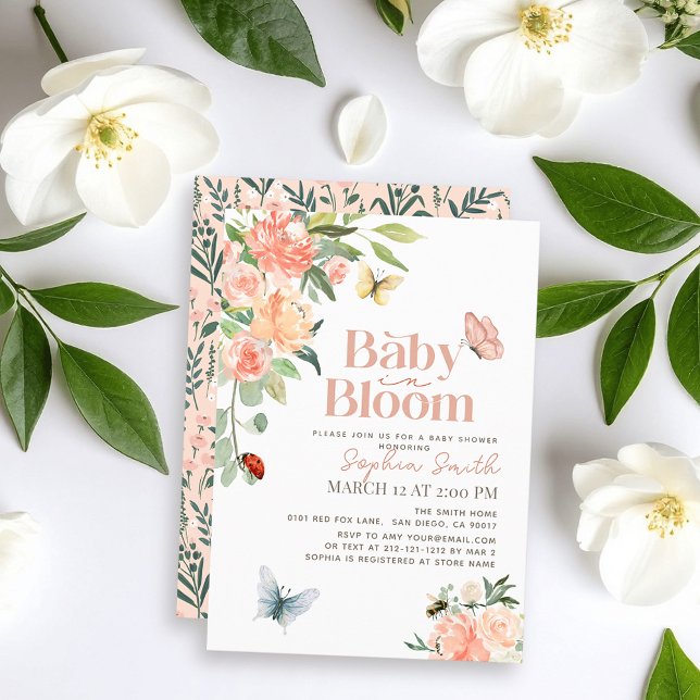 Convite Baby in Bloom Roses & Butterflies Girl Baby Shower (Criador carregado)