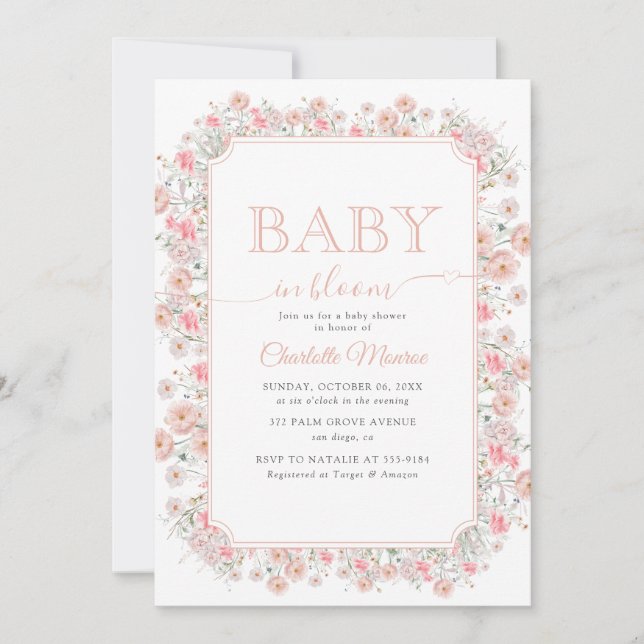 Convite Baby in Bloom Summer Wildflower Meadow Baby Shower (Frente)