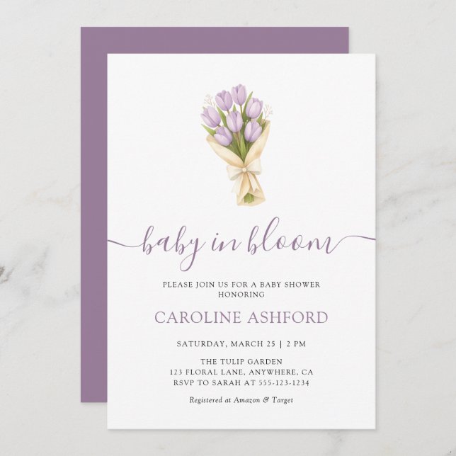 Convite Baby In Bloom Tulips Girl Baby Shower (Frente/Verso)