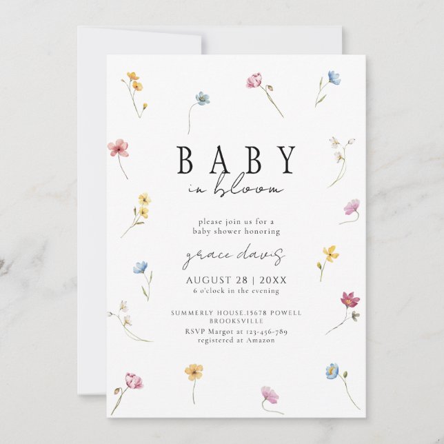 Convite Baby in bloom Wildflower baby shower (Frente)