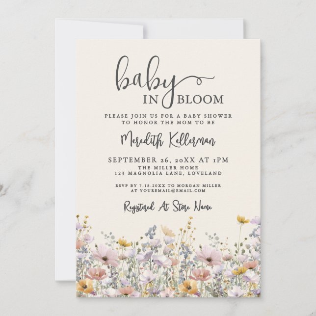 Convite Baby In Bloom Wildflower Baby Shower (Frente)
