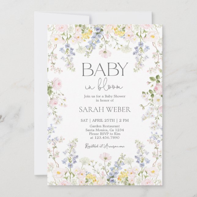 Convite Baby in Bloom Wildflower Baby Shower Girl (Frente)