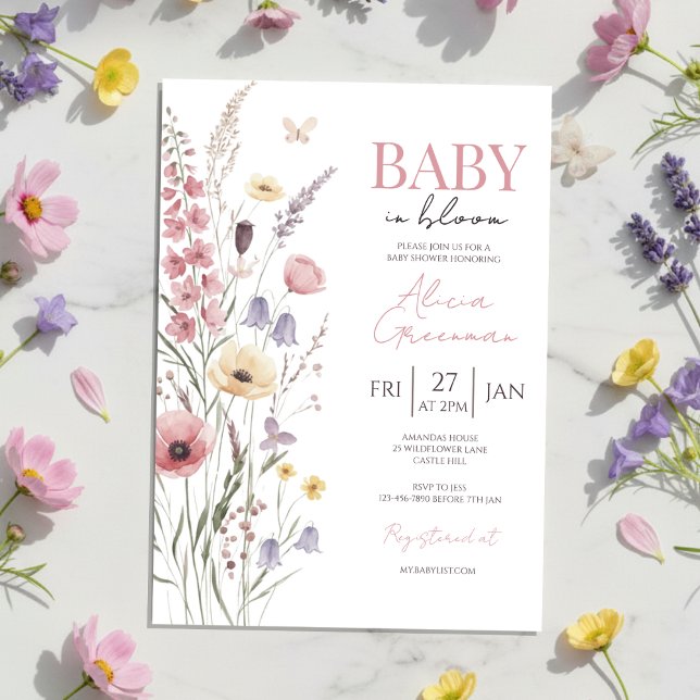 Convite Baby in Bloom Wildflower Baby Shower Invitation (Criador carregado)