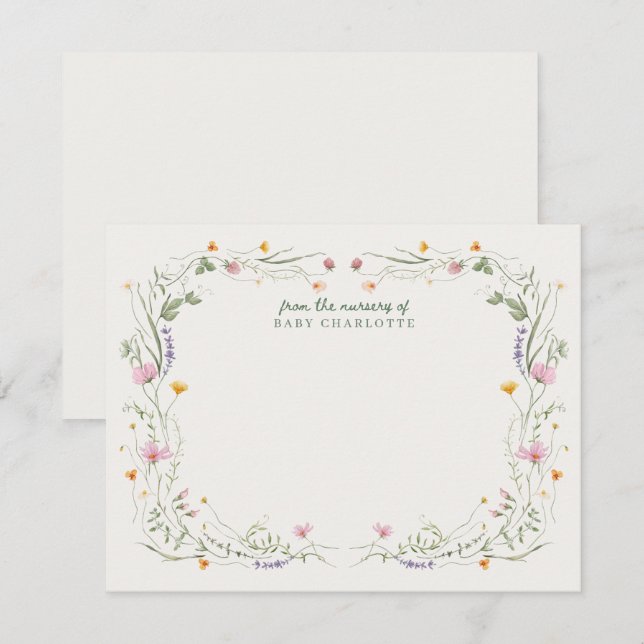 Convite Baby in Bloom Wildflower Nursery Note Card (Frente/Verso)