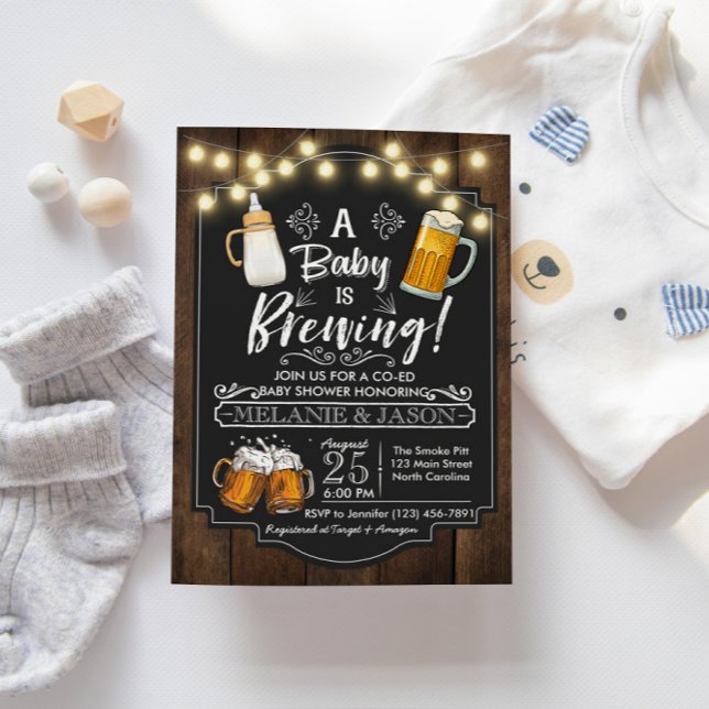 Convite Baby Is Brewing Baby Shower Invitation Beer (Criador carregado)