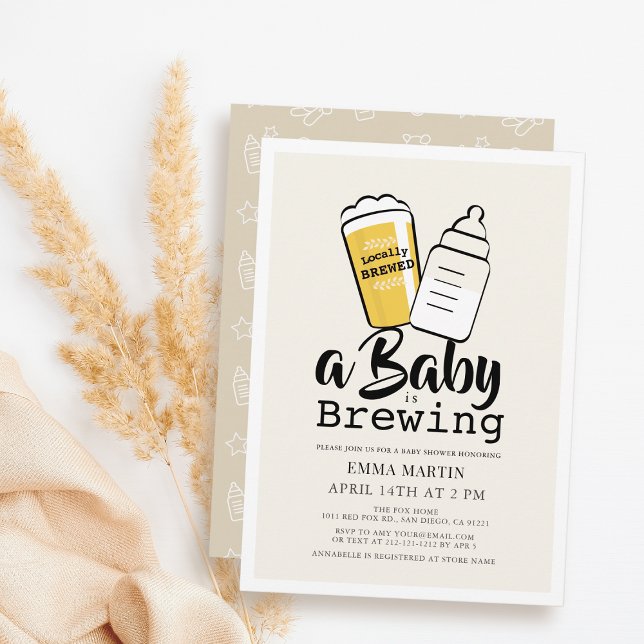 Convite Baby is Brewing Beer Baby Bottle Beige Baby Shower (Criador carregado)