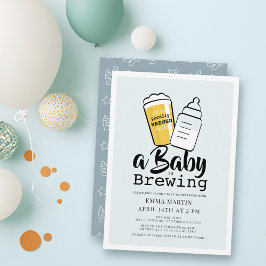Convite Baby is Brewing Beer Baby Bottle Blue Baby Shower