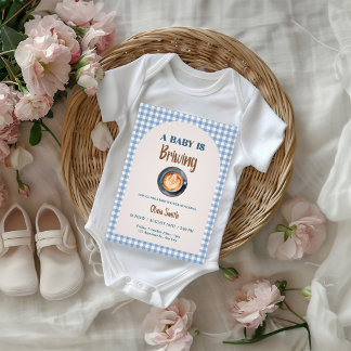 Convite Baby is Brewing Coffee Baby Shower Blue Gingham 