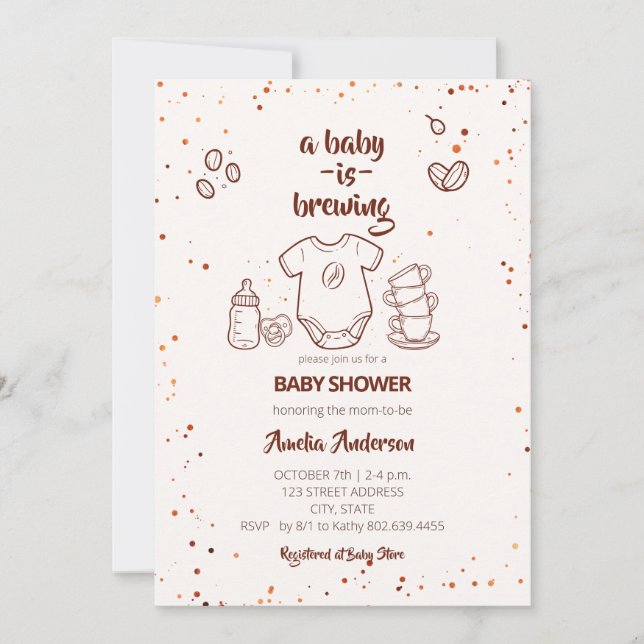 Convite Baby Is Brewing Coffee Bean Baby Shower (Frente)